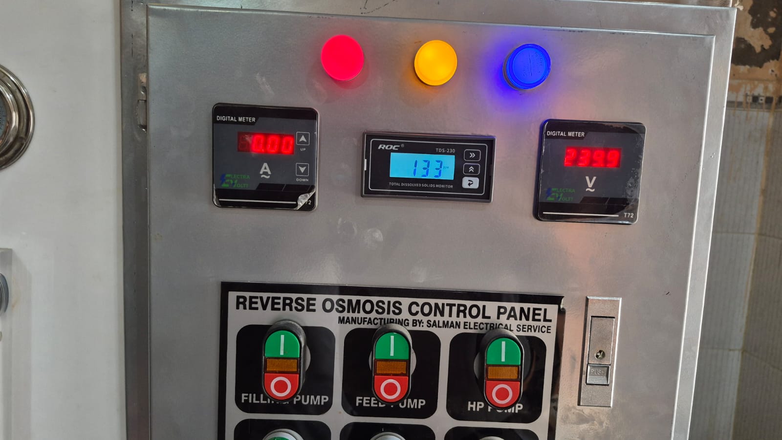 Reverse osmosis control panel